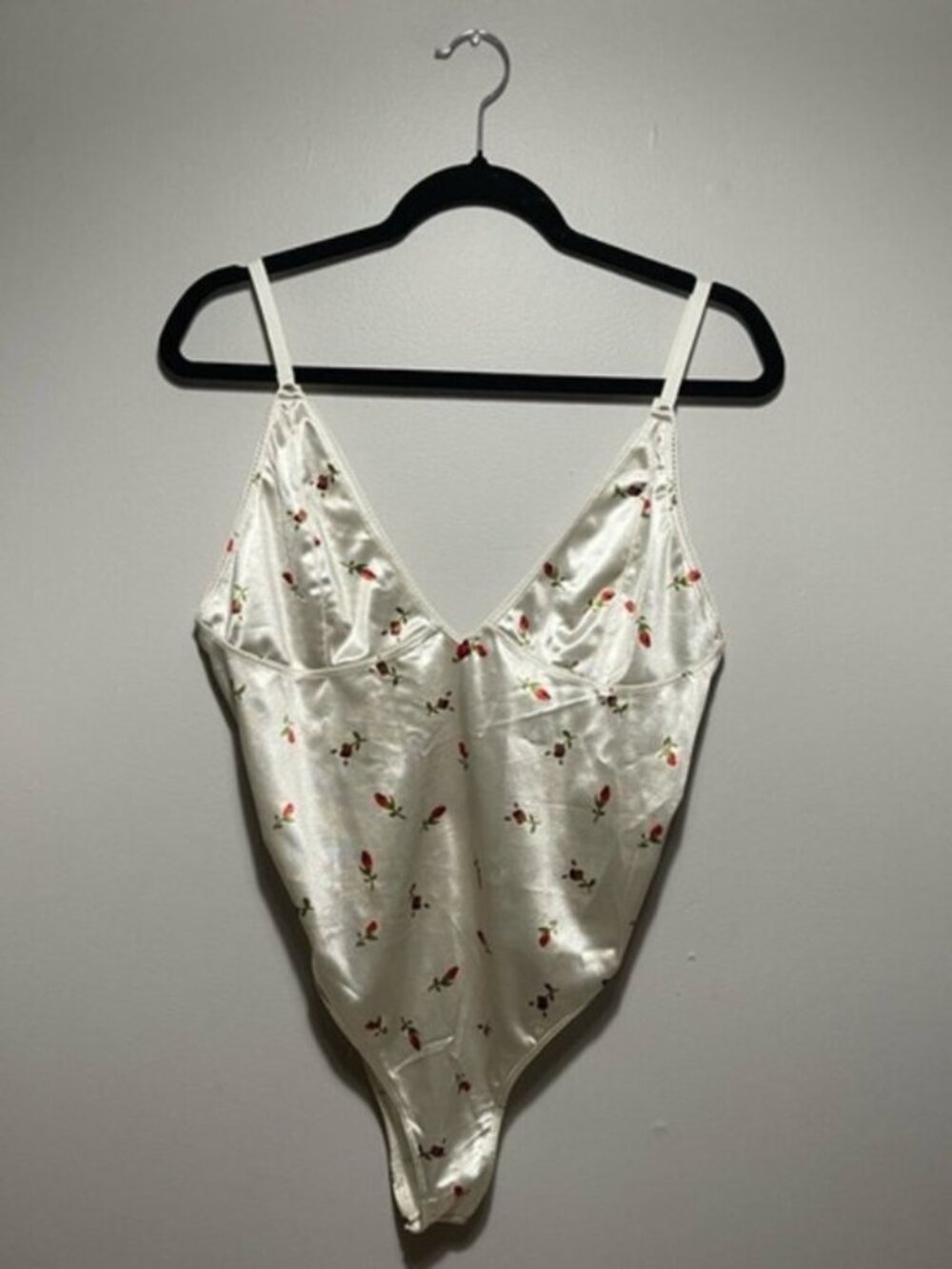 Satin Floral Rosebud V-Neck Bodysuit